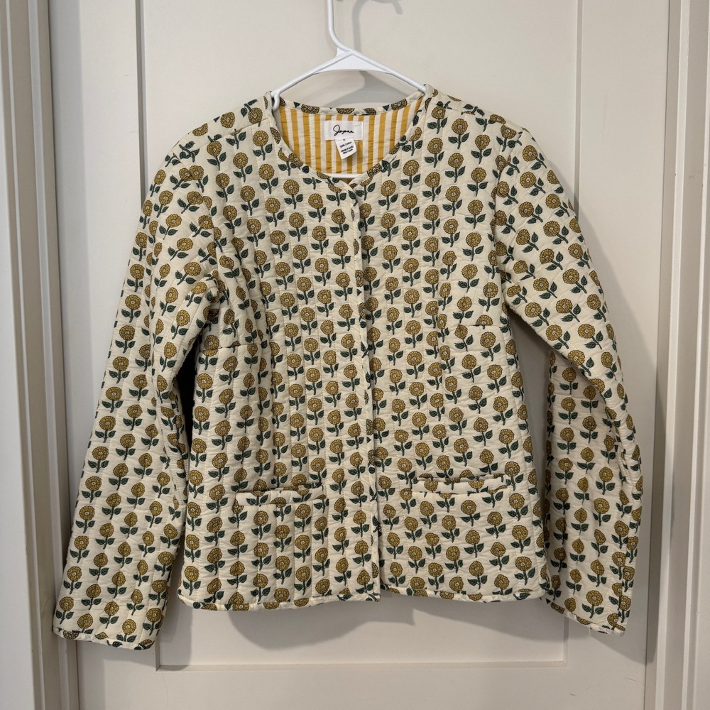 Japna Quilted Cotton Jacket Small Floral Sunflower Block Print Yellow White S